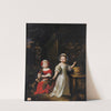 Portrait of Two Young Girls In a Park, One Playing With A Dog, The Other Holding a Carnation From a Pot by Caspar Netscher