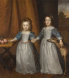 Portrait Of Two Young Girls On A Terrace With Two Hounds, A Landscape Beyond (1648)