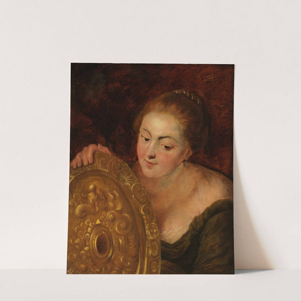Portret van een vrouw met koperen schotel by Anonymous