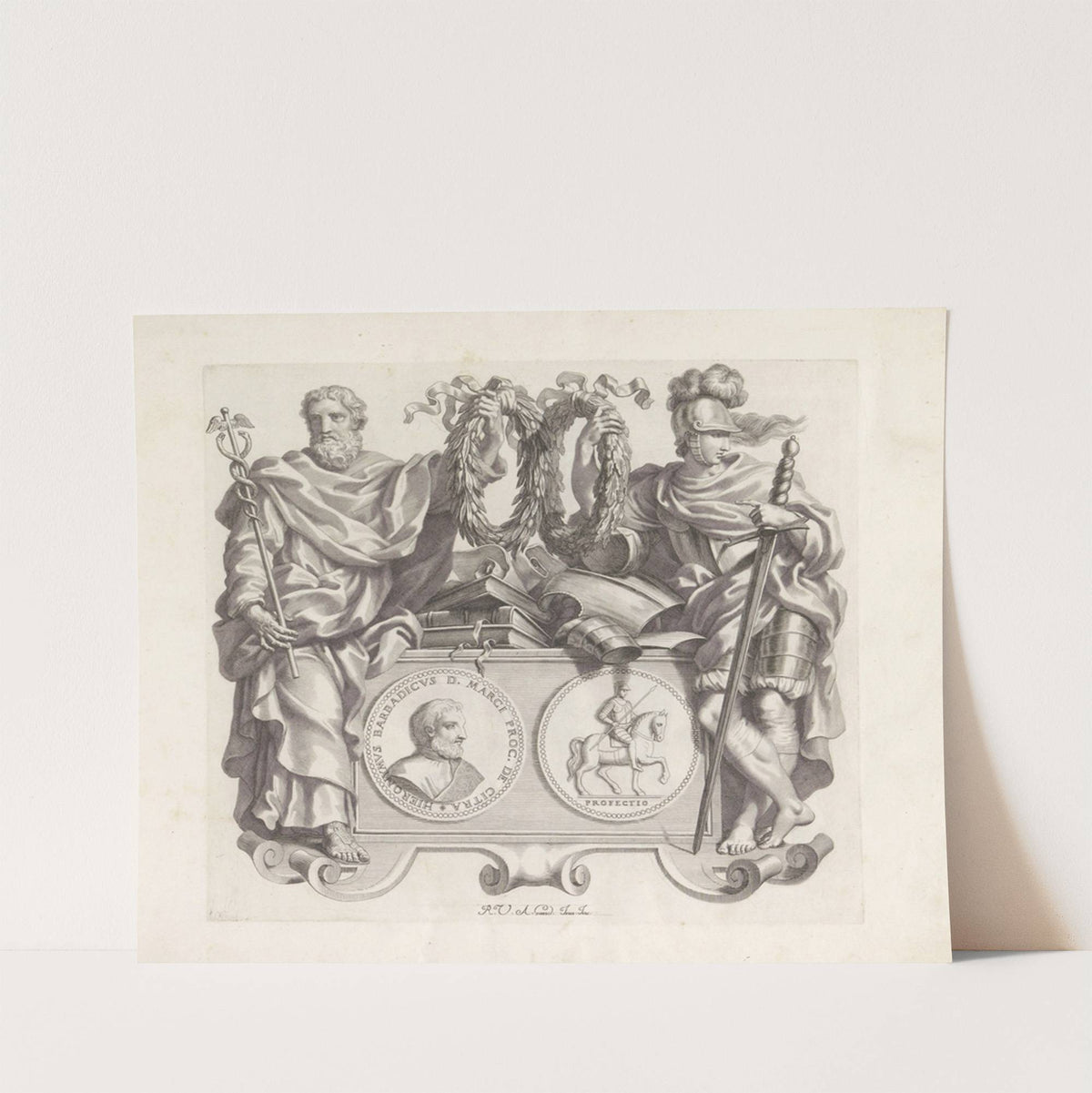 Portret van Girolamo Barbarigo met de personificaties van Wijsheid en Krijgskunst (1673-1743) by Robert van Audenaerde