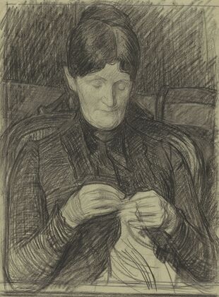 Portret van mevrouw Van Deventer-Busken Huet, handwerkend