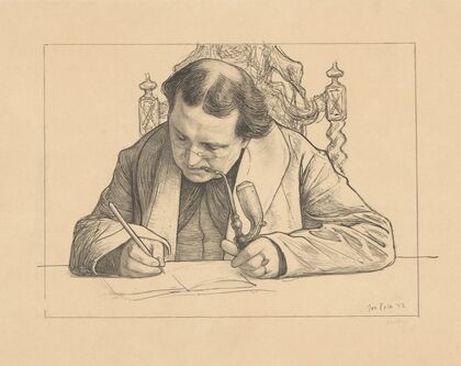 Portret van schrijvende Abraham Kuyper