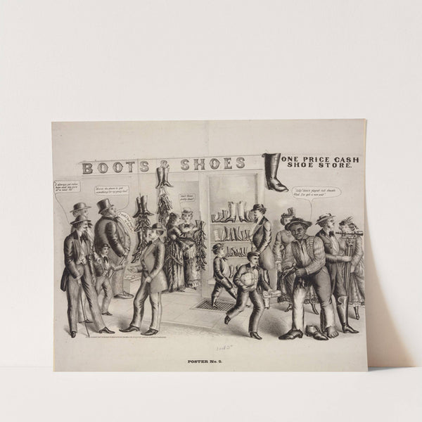 Poster no. 5 &#8211; boots &#038; shoes, one price cash shoe store (1878) by Gibson &amp; Co. Lith
