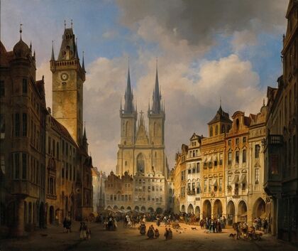 Prague, the Old Market with the Church of Our Lady (Teyn Church)in the Distance — size preview
