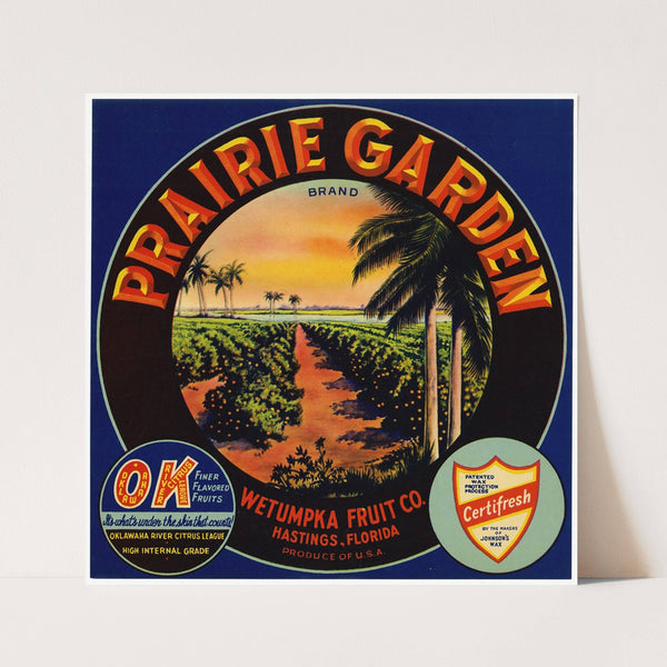 Prairie Garden Brand Citrus Label (1930s)