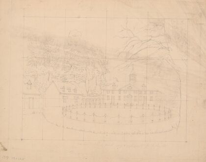 Preliminary sketch, with grid, of the driveway in front of Mount Vernon