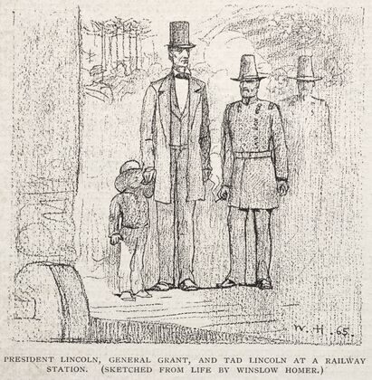 President Lincoln, General Grant, and Tad Lincoln at a Railway Station (1887)