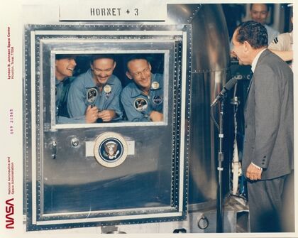 President Richard M. Nixon Welcomes the Apollo 11 Astronauts Aboard Recovery Ship USS Hornet (1969)