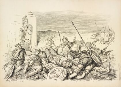 President Woodrow Wilson as a Roman soldier, defending the country (1914)