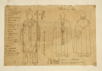Priest in a cape; An archbishop vested for mass