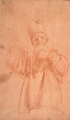 Priest with Upraised Arms Wearing a Two-Horned Tiara