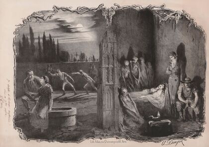 Scènes dans un cimetière et catacombes (1862)