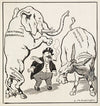 Professional politician stands between two composite animals (1908)