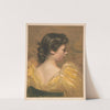 Profile view of seated woman wearing yellow dress (1893) by A.W. Elson &amp; Co.