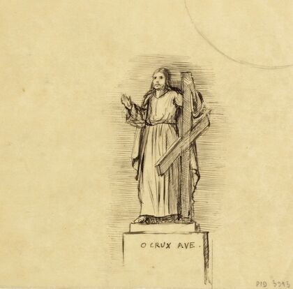 Projet de dessin de Saint André réalisé pour l’abbé Robineau Saint André sculpture sur un socle (1939)