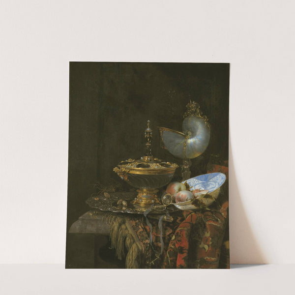 Pronk Still Life With Holbein Bowl, Nautilus Cup, Glass Goblet And Fruit Dish by Willem Kalf