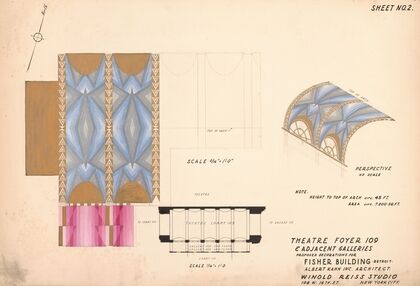 Proposed decorations for Fisher Building, Detroit.] [Theatre foyer 109 & adjacent galleries
