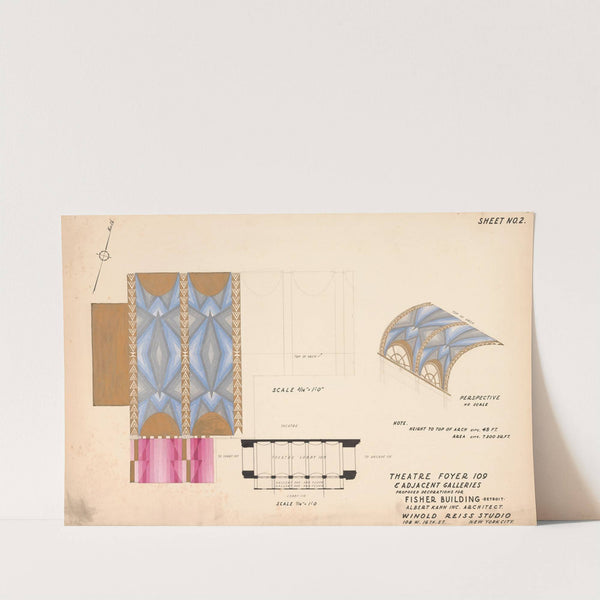 Proposed decorations for Fisher Building, Detroit.] [Theatre foyer 109 &amp; adjacent galleries by Winold Reiss