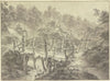 Prügelbrücke über einem Waldbach