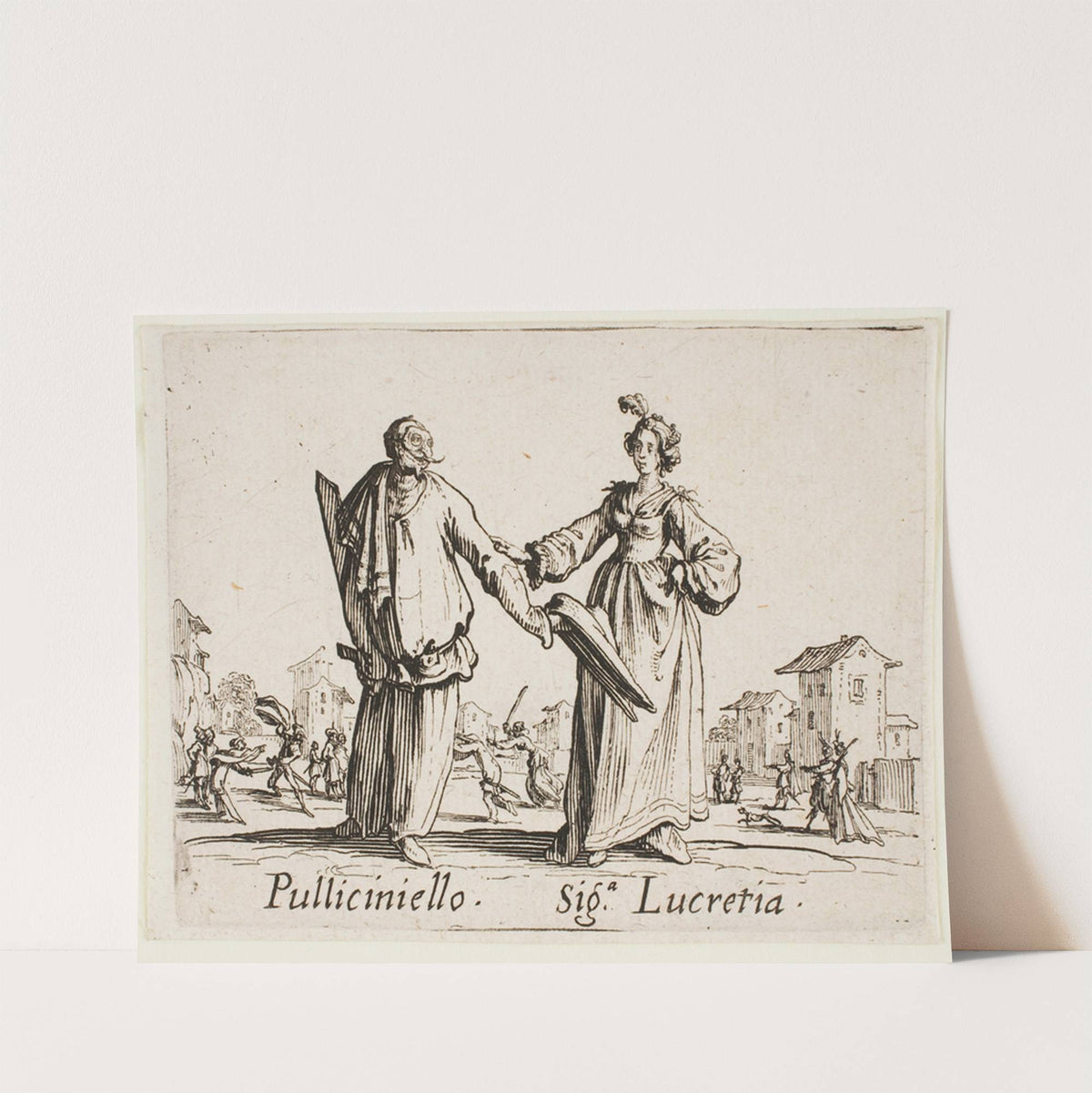 Pulliciniello and Siga Lucretia (1631) by Jacques Callot