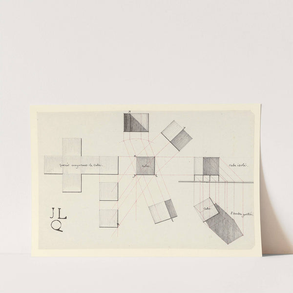 Quarrés composant le cube ; Cube isolé ; L’ombre portée (1825) by Jean Jacques Lequeu