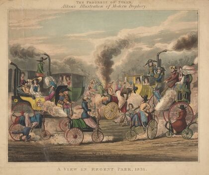 The progress of steam. A view in Regent Park, 1831. (1828)