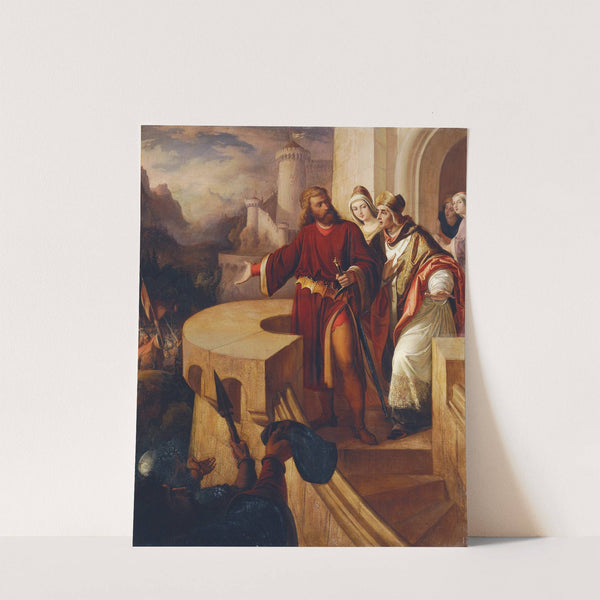 Radbot, Graf von Habsburg zeigt seinem Bruder Bischof Werner seine bewaffneten Getreuen by Ferdinand Schubert