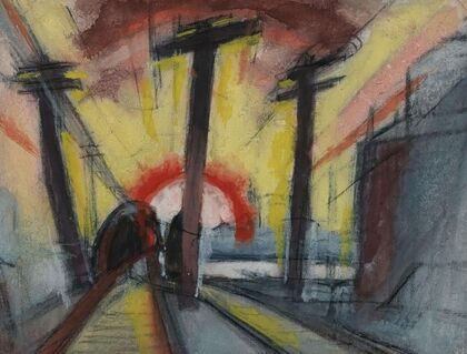Railroad Tracks (Cityscape With Sun)
