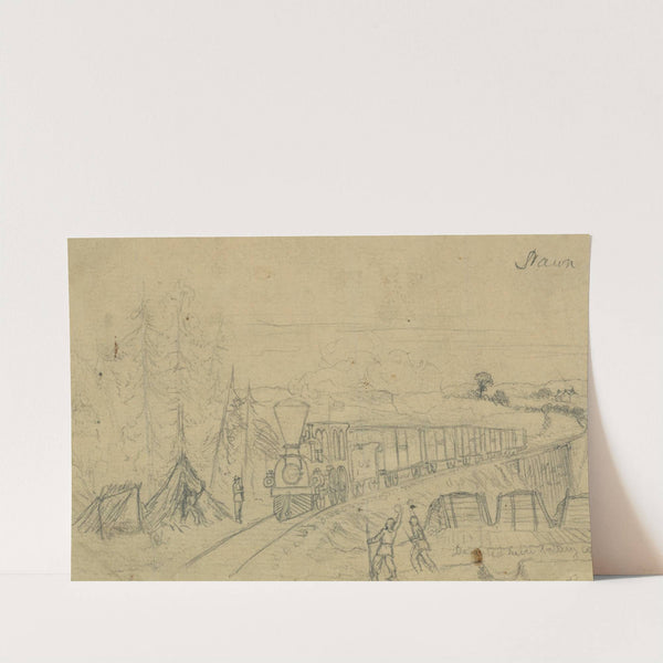 Railroad train crossing Potomac Creek bridge by Edwin Forbes