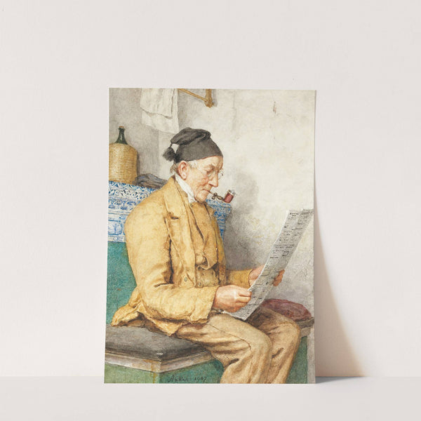 Reading Farmer Sitting By The Tiled Stove (1907) by Albert Anker