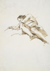 Reclining male figure seen from below