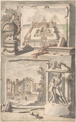 Reconstruction of the Thermae of Titus (above) and a View of the Ruins (below)