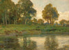Red Deer by a Pond at Sunset