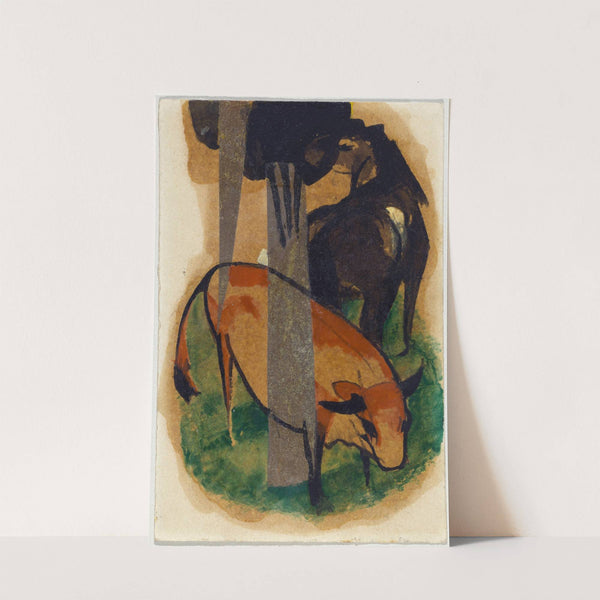 Red horse and yellow cattle (black-brown horse and yellow cattle) (1913) by Franz Marc