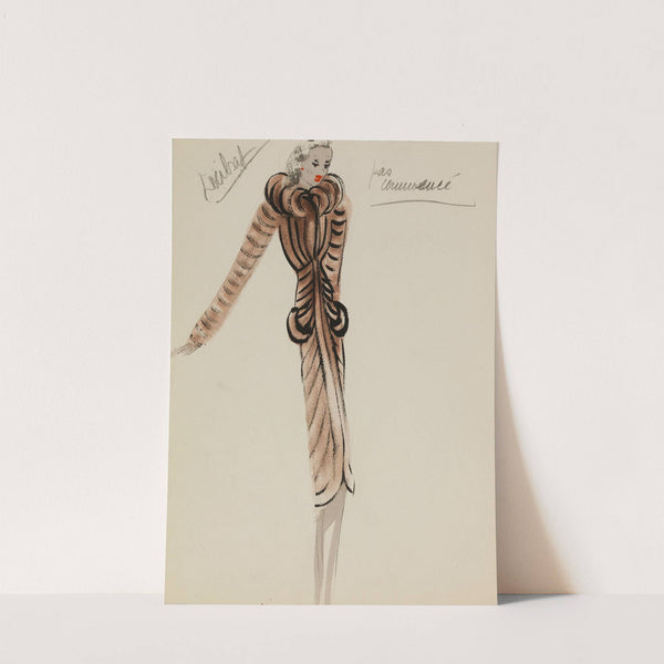 Redingote brune travaillée en bandes avec col roulé (1938) by M. P. Leven