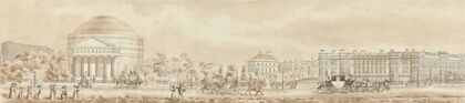 Regent’s Park, London, The Colosseum, Clergy’s Orphans’ School and St. Andrew’s Place, with Figures and Coaches
