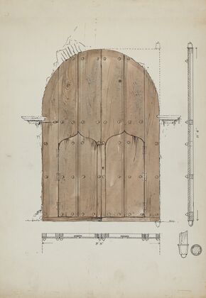 Restoration Drawing of Original Needle’s Eye Doors, Formerly Main Entrance Doors of