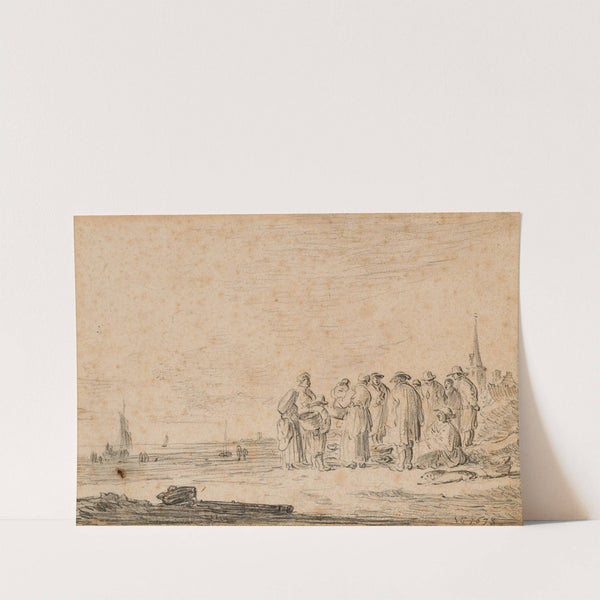 Retour de pêche sur le bord du rivage, le clocher d’une église à l’arrière-plan (1638) by Jan van Goyen