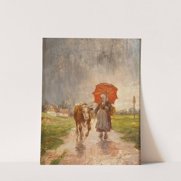 Returning Home with Red Umbrella by Ludwig Müller-Cornelius