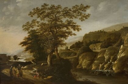 Rhine landscape with a waterfall