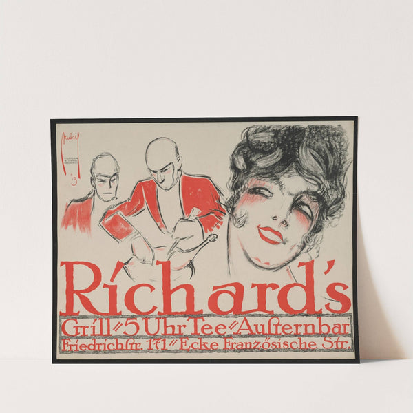 Richard’s Grill. Frauenkopf und zwei Ober (1913) by Ernst Deutsch