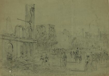 Richmond Firemen pushing down the remains of the burnt dwellings Capital Square