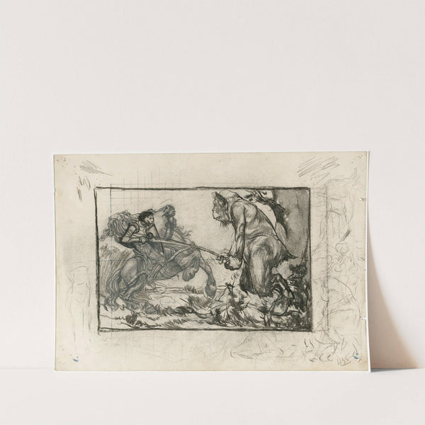 Ridder te paard vecht met monster by Johannes Josephus Aarts