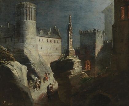 Riders Approaching a Romantic Castle