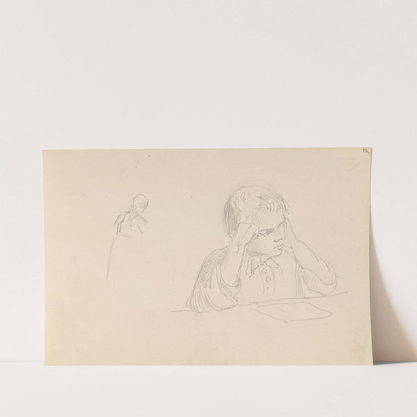 Riss av kvinnefigur; lesende gutt (between 1855 - 1857) by Adolph Tidemand