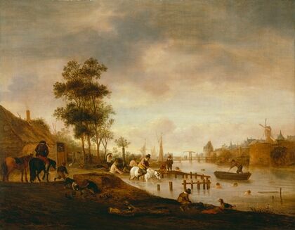 River Landscape With Swimmers