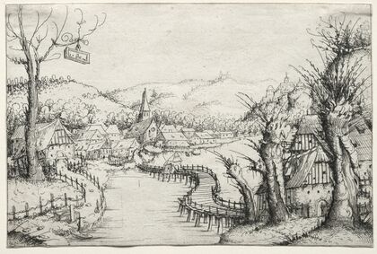 River Landscape with Three Bare Willow Trees at Right (1546)