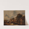River landscape with village walls and figures conversing in the foreground by Nicolaes Molenaer