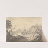 River Scene and Bridge with Artist Sketching in Foreground by Samuel Davis