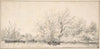 River Scene with Boats before a densely Wooded Bank
